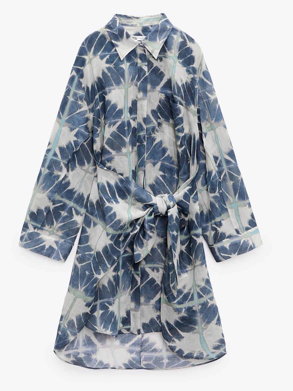 Zara Multicolored Blue and White Knotted Ramie Dress